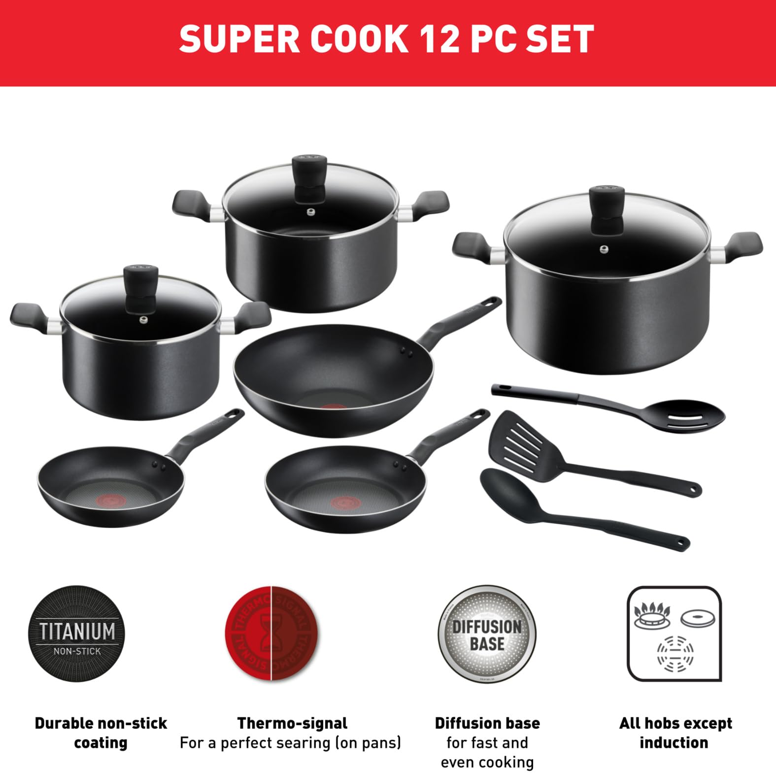 سرویس قابلمه 12 تیکه تفال super cook b459sc84