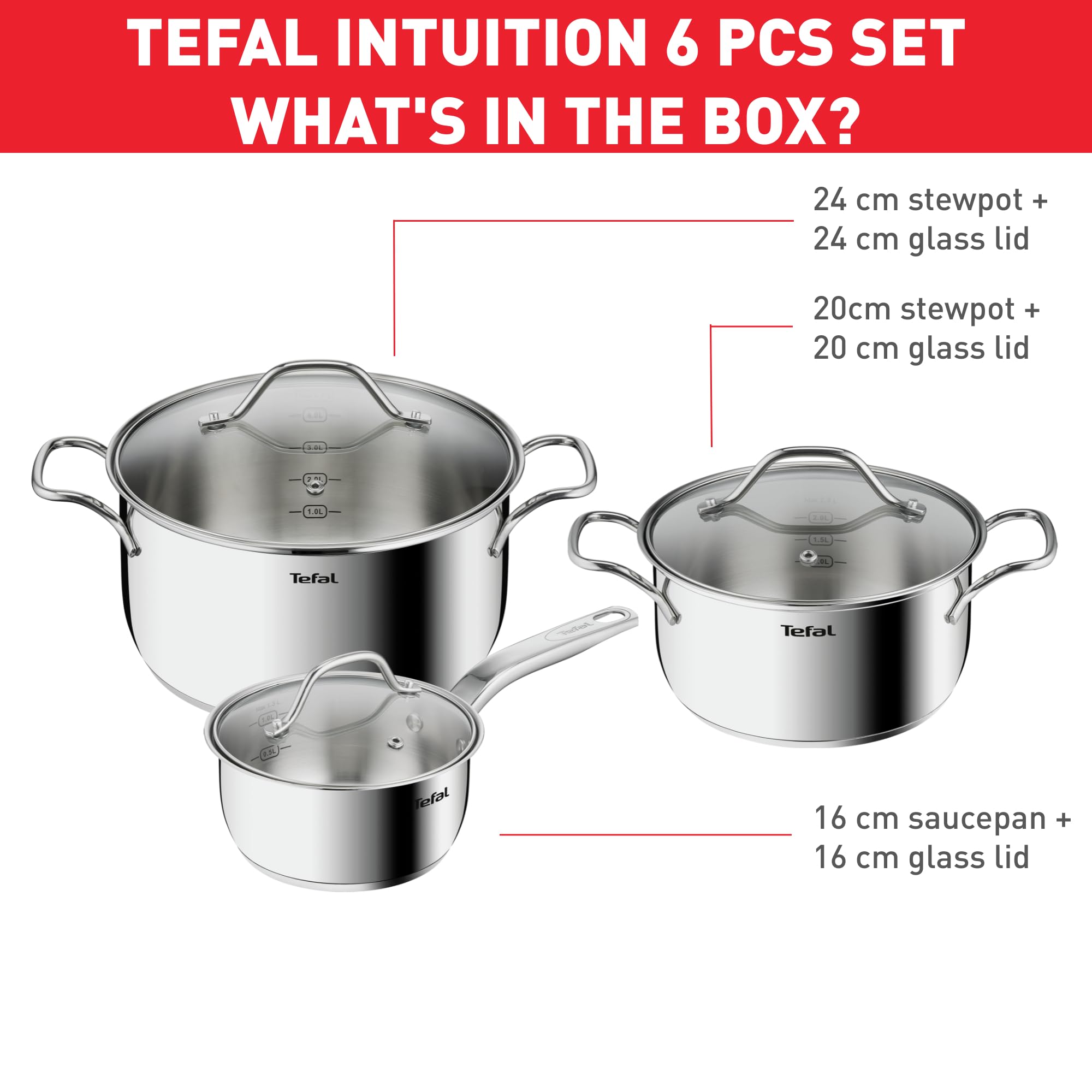  Tefal intuition b864s674 cookware 6pcs