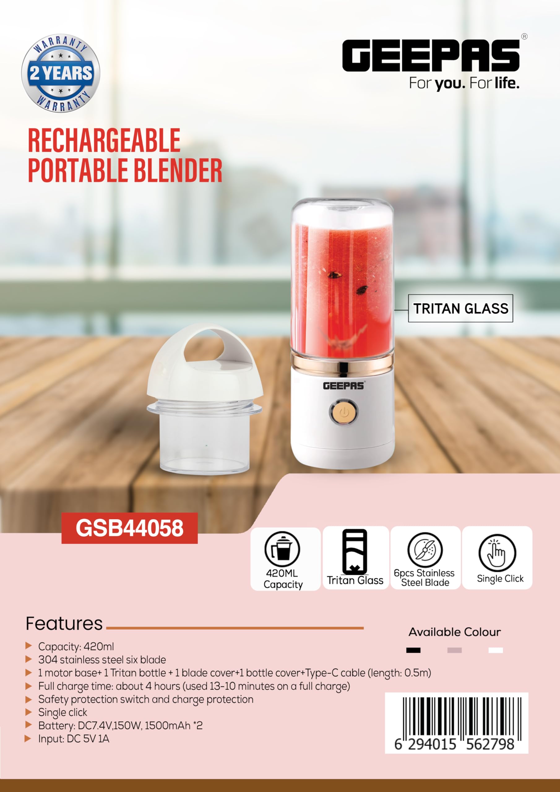  Geepas portable blender gsb44058
