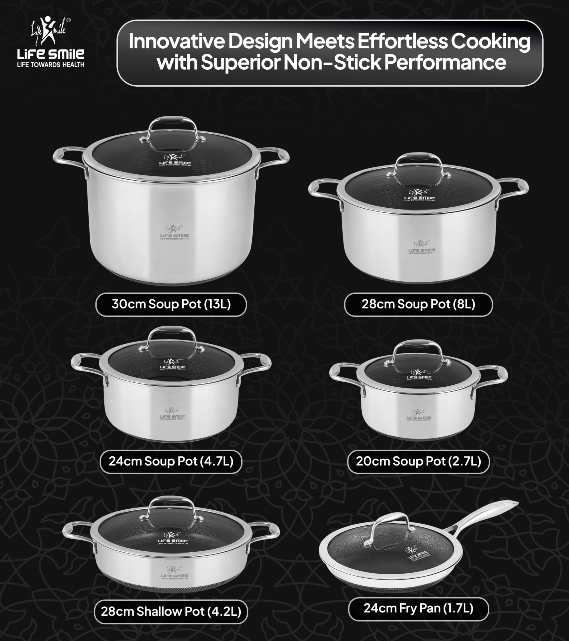  سرویس پخت و پز استیل کف لیزری ۱۲ پارچه لایف اسمایل lifep18