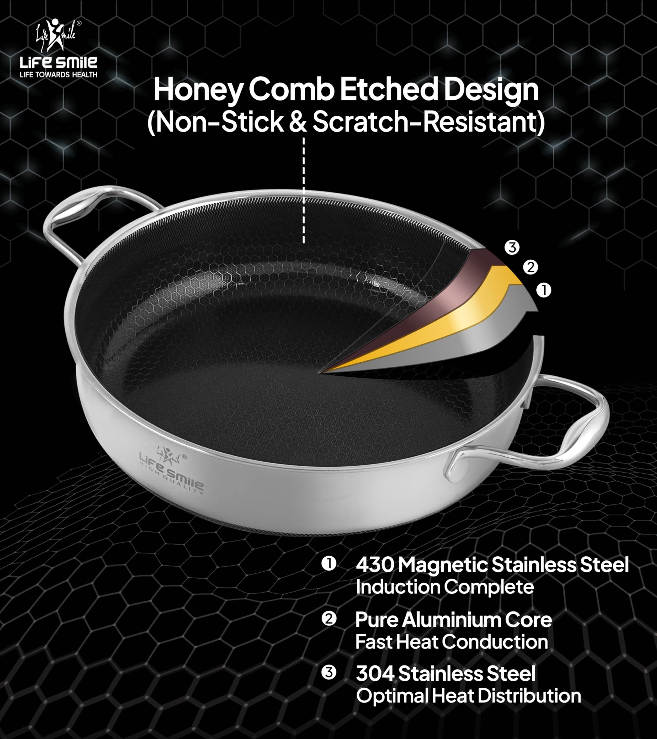  Life smile hybrid non stick cookware steel