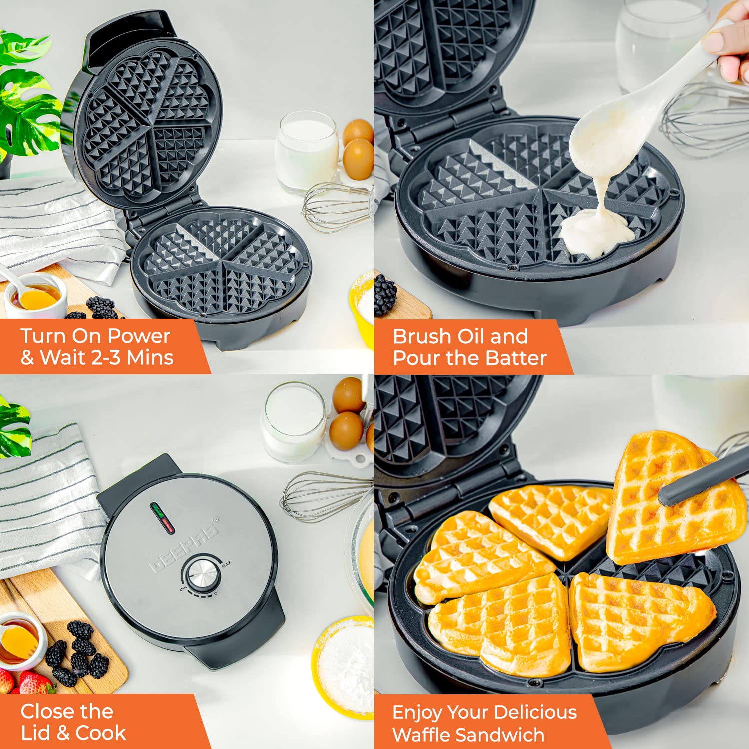  وافل ساز بلژیکی جیپاس مدل gwm36538Geepas Belgium waffle maker