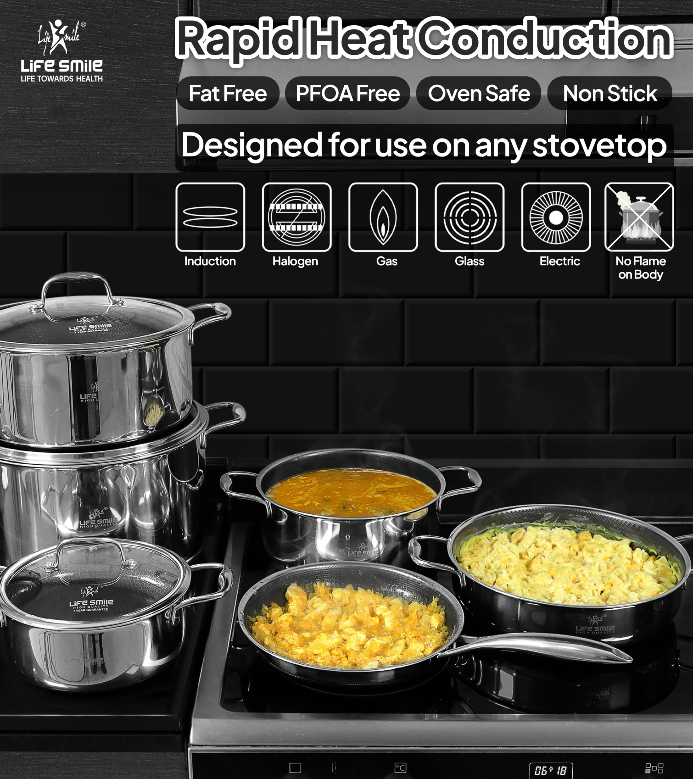  Life smile hybrid non stick cookware steel 12pcs