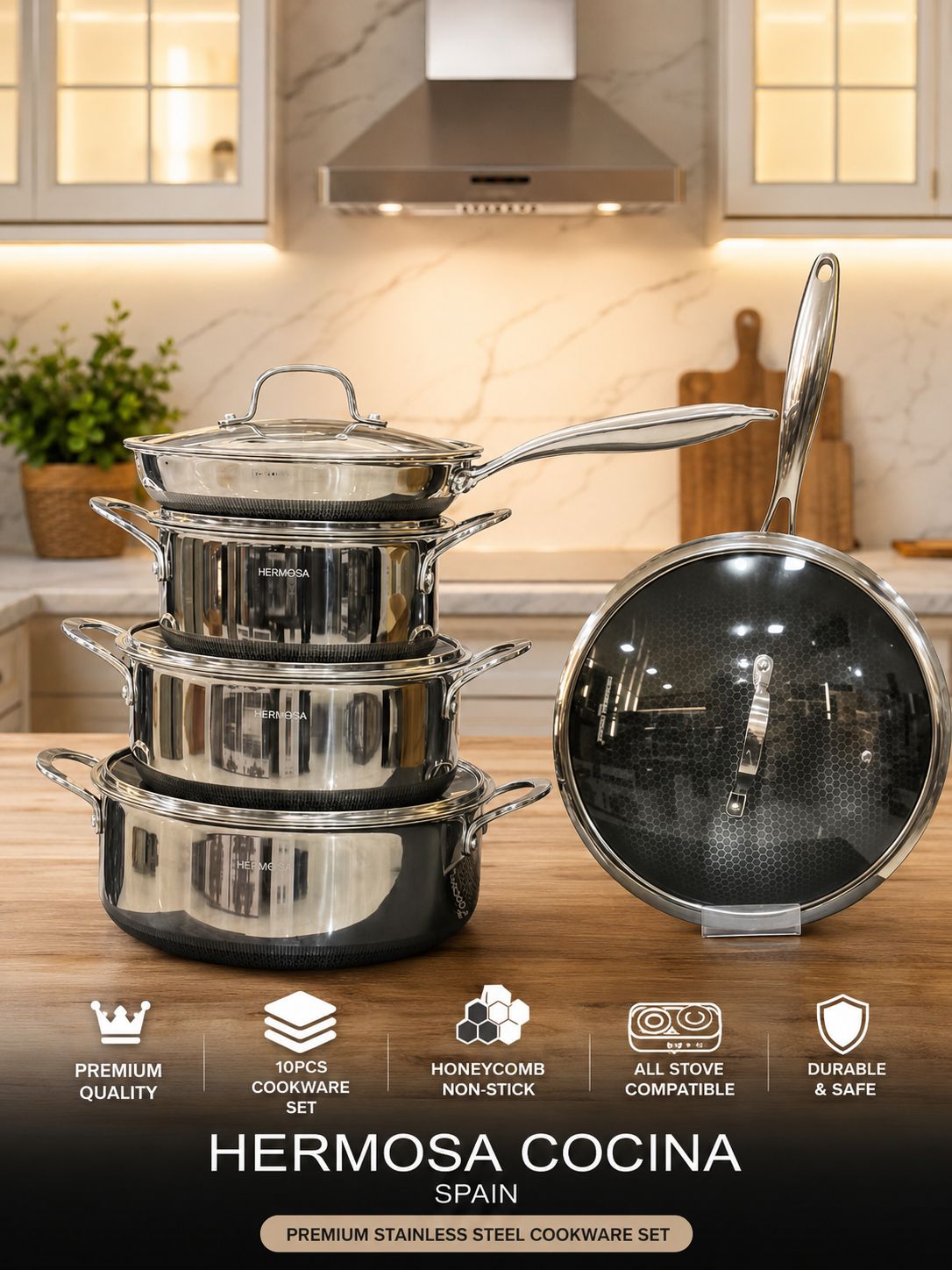  Hermosa cocina steel cookware non stick 10pcs 1130