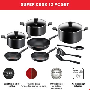 سرویس قابلمه 12 تیکه تفال super cook b459sc84